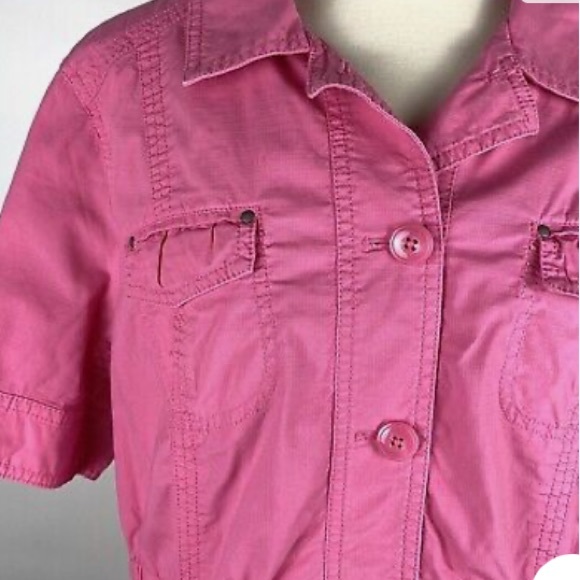 Chicos Hyper Pink Ricki Utility Button Down Short Sleeve Jacket - Picture 2 of 14